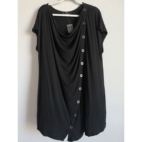 Dennis By Dennis Basso Black Scoop Neck Short Sleeve Button Dress Womens Size 2X - Picture 7 of 8